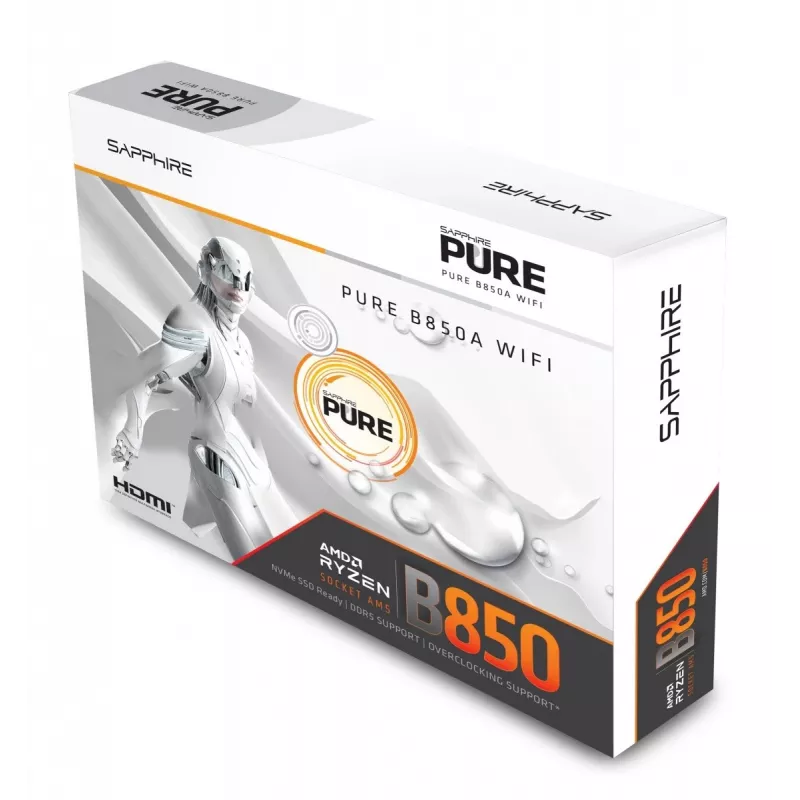 Emaplaat Sapphire PURE B850A WIFI7 ATX — B850 kiibistik, Wi‑Fi 7, DDR4 tugi