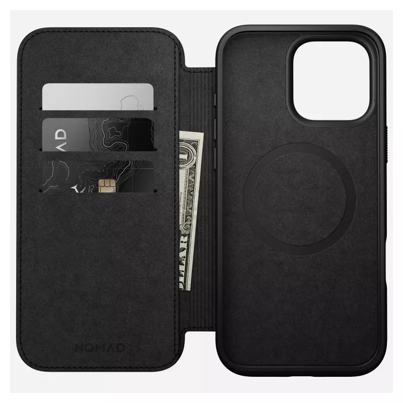 Folio telefonikott Nomad NM01675785 Apple'i telefonidele, sobib kuni 17,5 cm (6,9 tolli), Must, 3 kaarditaskut, lauajalg