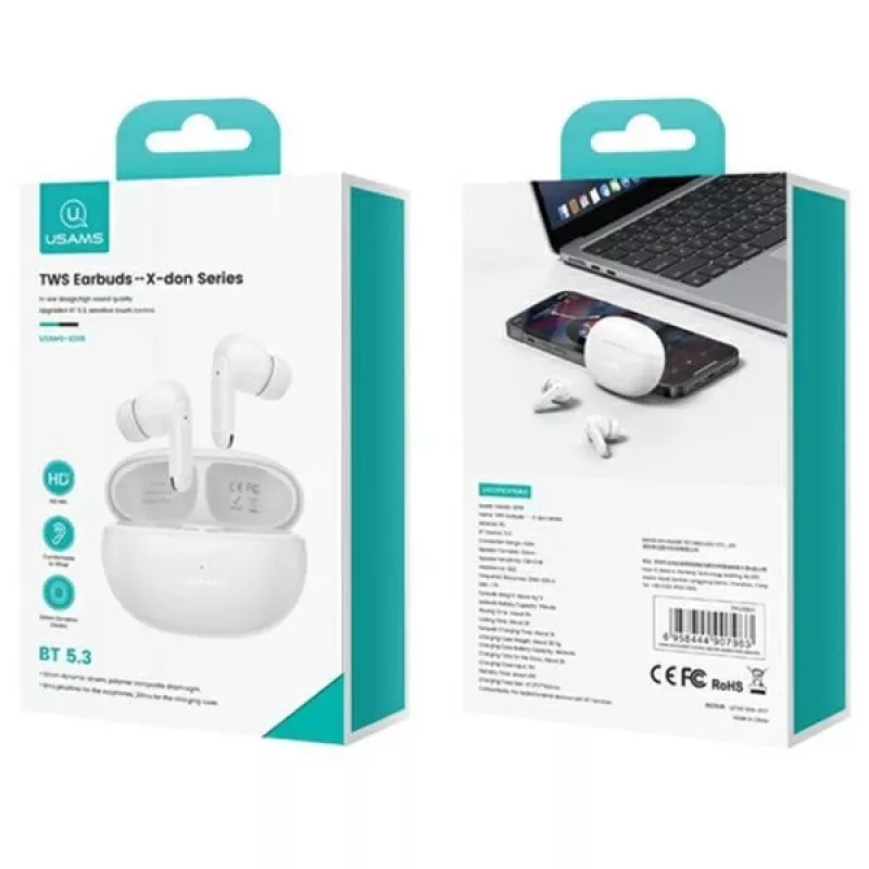 Usams Kõrvaklapid Bluetooth 5.3 TWS X-Don seeria kahe mikrofoni ENC juhtmevabad