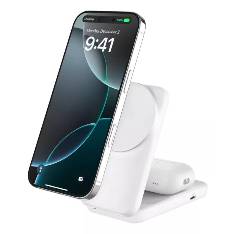 Belkin UltraCharge 25W Qi2 2-ühes kokkupandav juhtmevaba laadimisalus, valge (WIZ038KQWH)