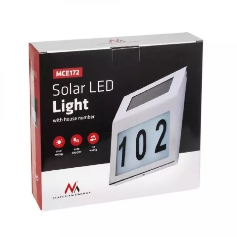 Väline LED majanumbri lamp MACLEAN MCE172 – päikeseenergial töötav öövalgustus aadressi nähtavuse tagamiseks