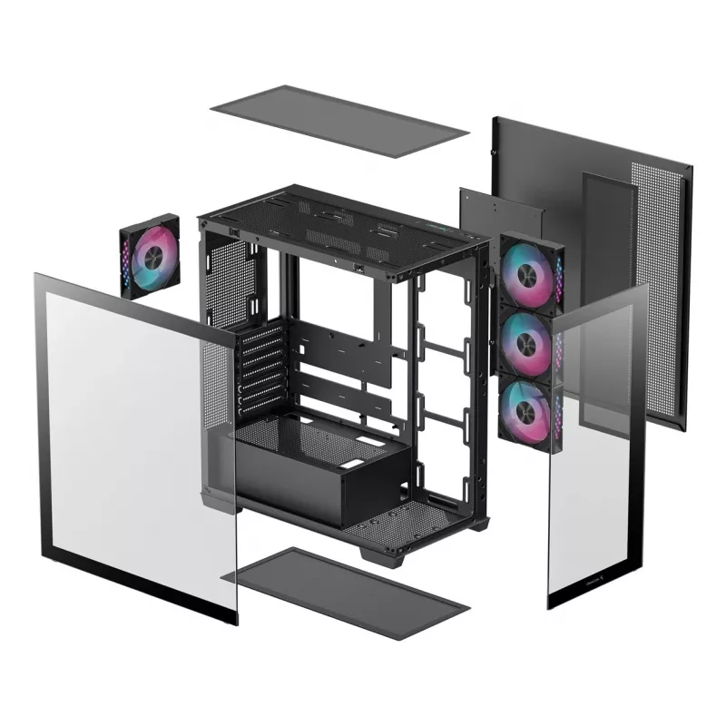 PC korpus DeepCool CG580 4F Midi Tower — ATX/ITX/MicroATX, karastatud klaas, 3×120mm+1×120mm ventilaatorid, 2×3.5-tolline ja 2×2.5-tolline, USB-A×2 USB-C×1, must