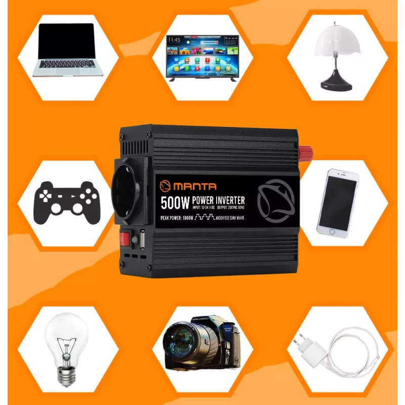 Toiteinverter MANTA MPI500M 500W pidev / 1000W tipp DC-AC