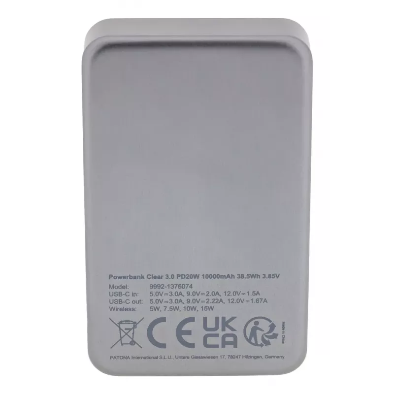 Kantav akupank PATONA 9992, 10000 mAh, LiPo 38,5 Wh, USB‑C PD 20W, 2 väljundit, 12V/3A sisend/väljund, Must