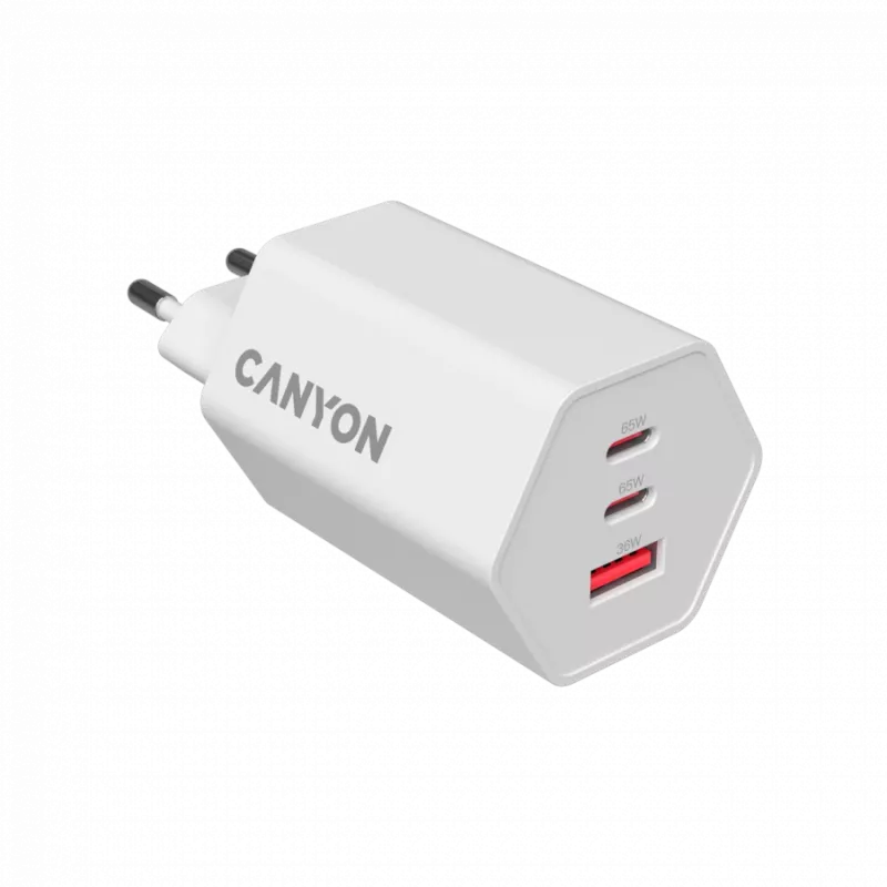 CANYON laadija HEXAGON 65 GaN 65W 2xPD 1xQC EU Valge CND-CHAHEX65W