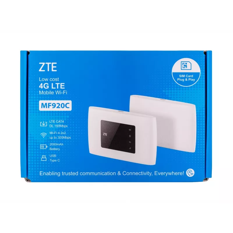 Mobiilsidevõrgu ruuter ZTE MF920C — LTE 4G (800/900/1800/2100/2600 MHz), WLAN 150 Mbps, 2000 mAh aku, valge