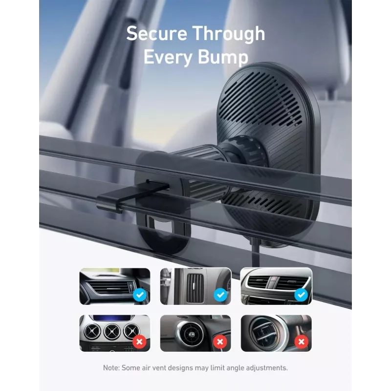 Juhtmeta magnetiline auto laadija Anker MagGo 15W — Magnetiline 15W Qi kiirlaadimine nutitelefonidele, must