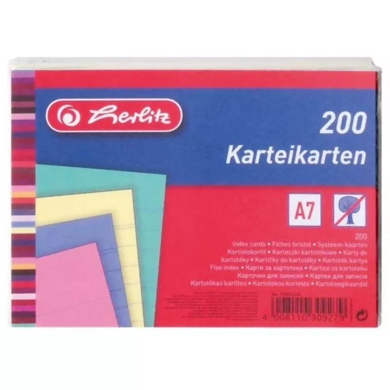 Herlitz 10836245 registrikaardid sinine roheline roosa kollane