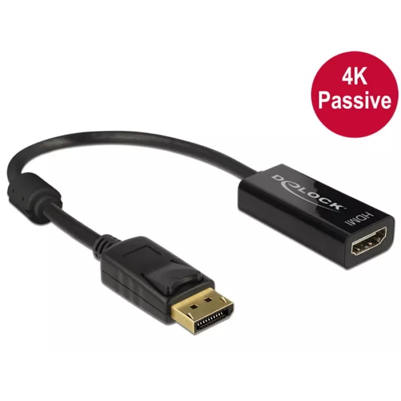 DeLOCK - video-/helikaablite adapter - DisplayPort / HDMI - DisplayPort (M) - HDMI, 19-kontaktiline (W) - 20 cm - (DisplayPort 1.2) - must (62609)