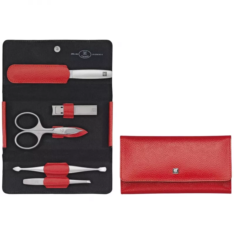 ZWILLING Twinox 97092-002-0 maniküüri reisikomplekt, punane nahkümbris, 5 osa