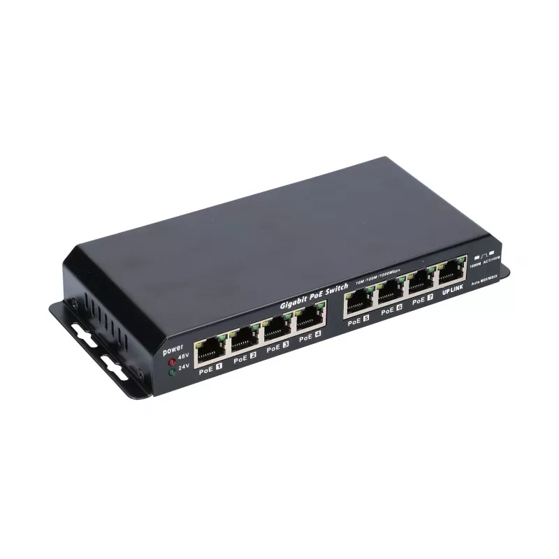 Extralink PoE Switch KRATOS 7x Gigabit PoE, 1x Uplink RJ45, Toiteplokk 24V 2.5A, 60W