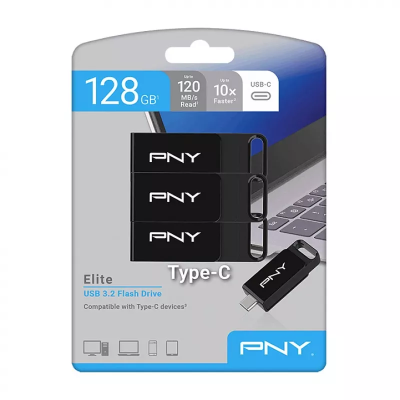 USB-mälupulk PNY Elite 128 GB USB USB-C 3.2 Gen 1 (3.1 Gen 1) Must
