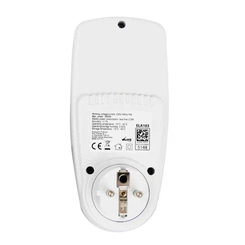 Voolutarbimismõõtur ESPERANZA ELA103 LCD-ekraaniga — 16 A, 3680 W, 230 V, 50–60 Hz