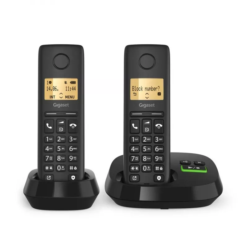 Juhtmeta analoog/DECT telefon Gigaset PURE 100A Duo — 2 toru, valjuhääldi, kõne tuvastus, 1,5-tolline ekraan, must