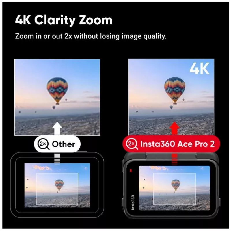 Spordikaamera Insta360 Ace Pro 2 — 50 MP, 8K Ultra HD (7680×3272), 1/1,3-tolline sensor, kuni 240 fps, sisseehitatud ekraan, Wi‑Fi, MicroSD, 177,7 g, must