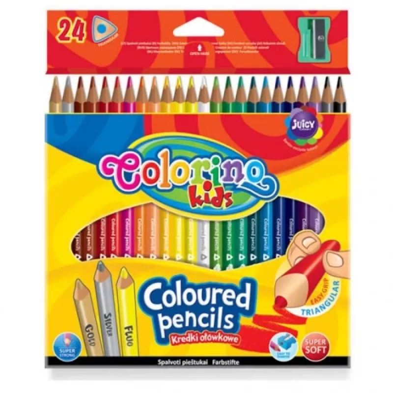 Colorino Kids kolmnurksed värvilised pliiatsid, 24 värvi (koos teritajaga)