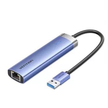 Vention TGFSB USB 3.2 Gen 1 (3.1 Gen 1) Type-A 5-pordiline jaotur koos Gigabit RJ-45 ja USB-C-ga, sinine
