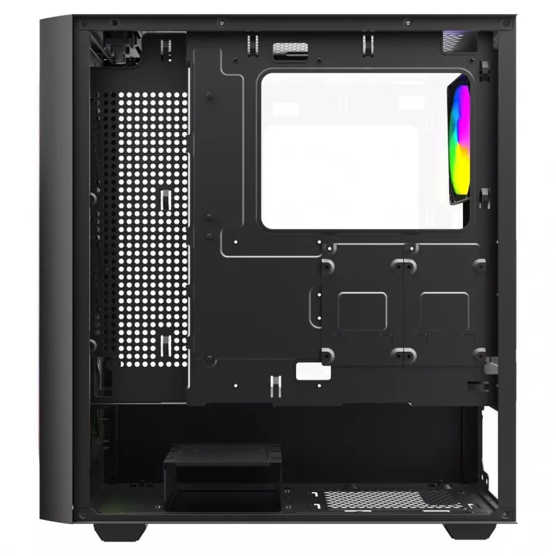 Arvutikorpus SAVIO Noctis Flow RGB — Kuubik, ATX/Mini-ITX, 3x 120 mm esiventilaatorit, karastatud klaasist külg, max GPU 35 cm