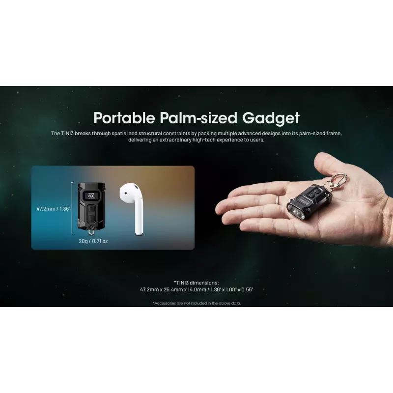 Võtmehoidja taskulamp Nitecore TINI3 Must 600 lm USB laetav