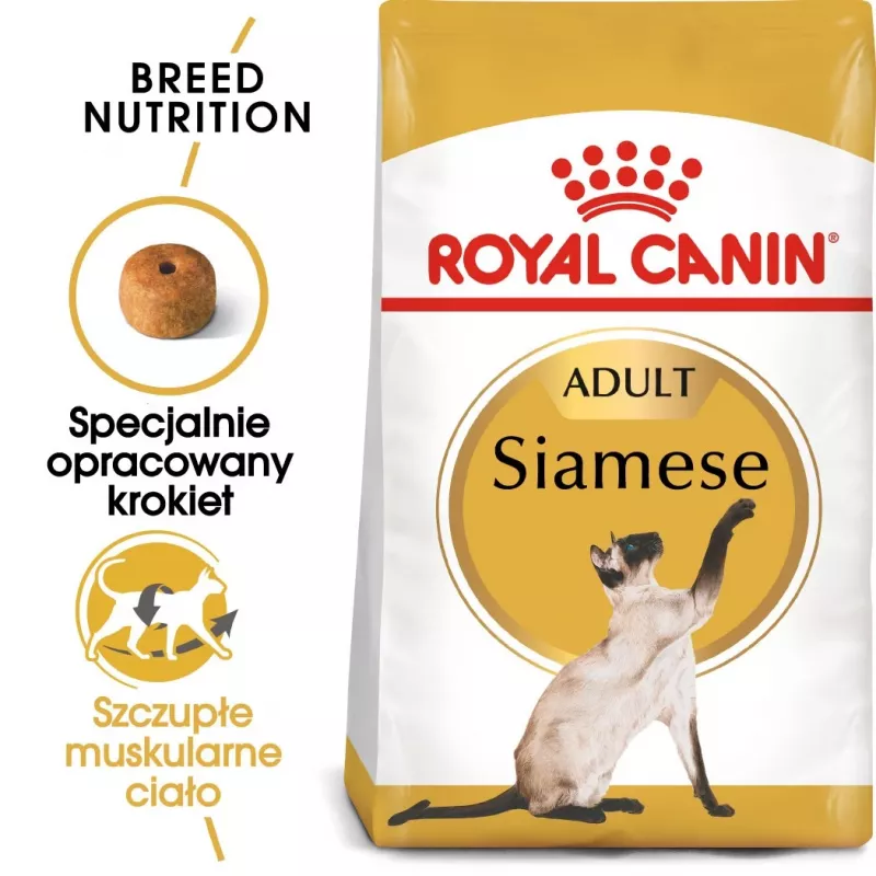 Royal Canin Siamese Adult kuiv kassitoit siiami kassidele 2 kg — täiskasvanud, linnuliha, valk 38%, rasv 16%