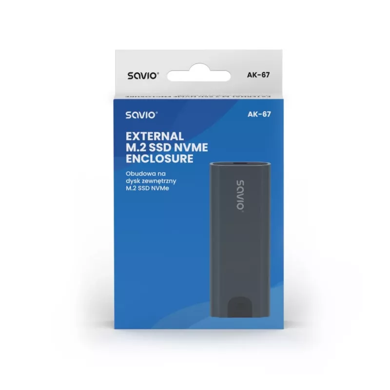 M.2 SSD korpus SAVIO AK-67 hall, USB 10 Gbit/s, ühe M.2 draivi tugi