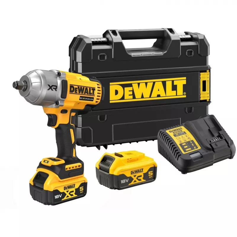 Löökvõtmevõti DeWALT DCF900P2T-QW 1/2-tolline harjadeta 18 V, 1898 N·m, 5 Ah aku, 2 akut, laadija, ümbris