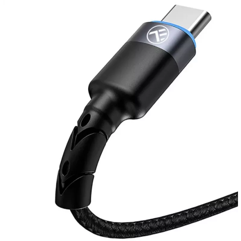 Andmekaabel Tellur USB kuni USB-C LED nailonpunutud 1,2 m Must
