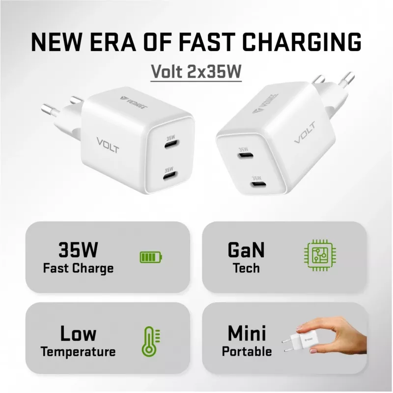 Seinakinnitusega USB-C laadija YENKEE G35D 2x18W Power Delivery 3.0 3A