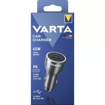 Autolaadija Varta 57933101111, 45 W kokku, 1× USB-A, 1× USB-C