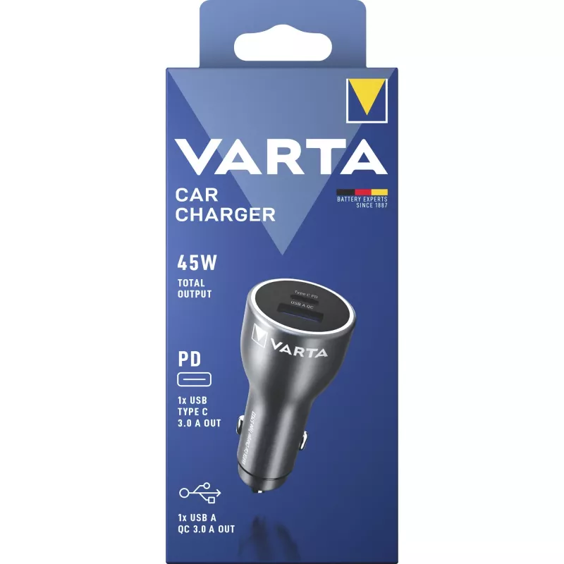 Autolaadija Varta 57933101111, 45 W kokku, 1× USB-A, 1× USB-C