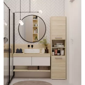 Vannitoa hoiukapp top e shop S40 SONOMA — tammepuust raam, vabaltseisev, 6 riiulit, 400×300×1700 mm