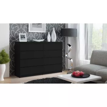 Kummut top e shop M8 140 CZERŃ — 8 sahtlit, puitlaastplaat, 1380×400×970 mm, must