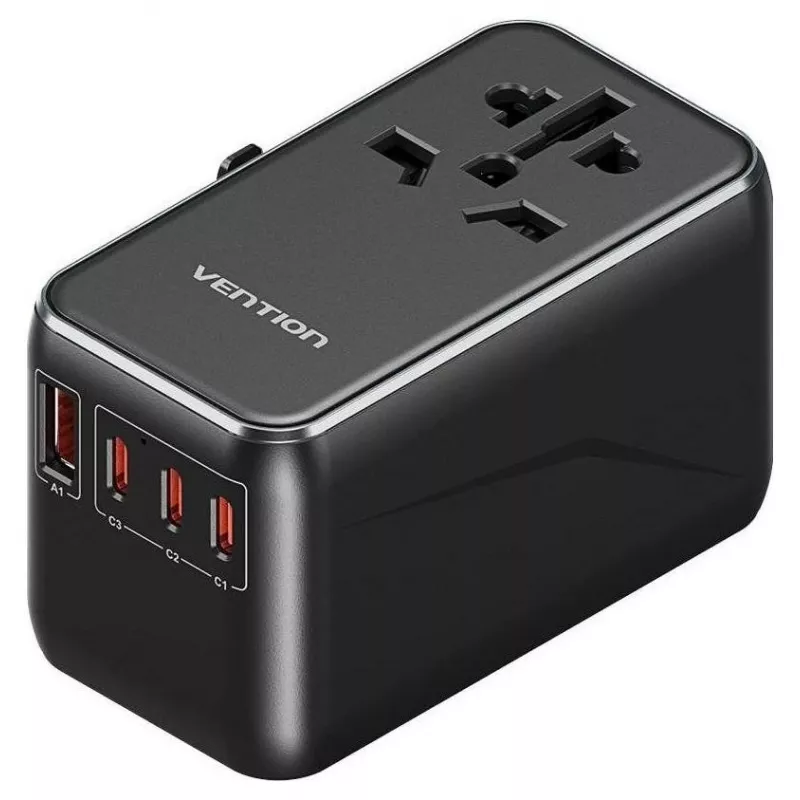 Laadija Vention FJGB0 100W GaN, 3× USB-C ja 1× USB-A, must