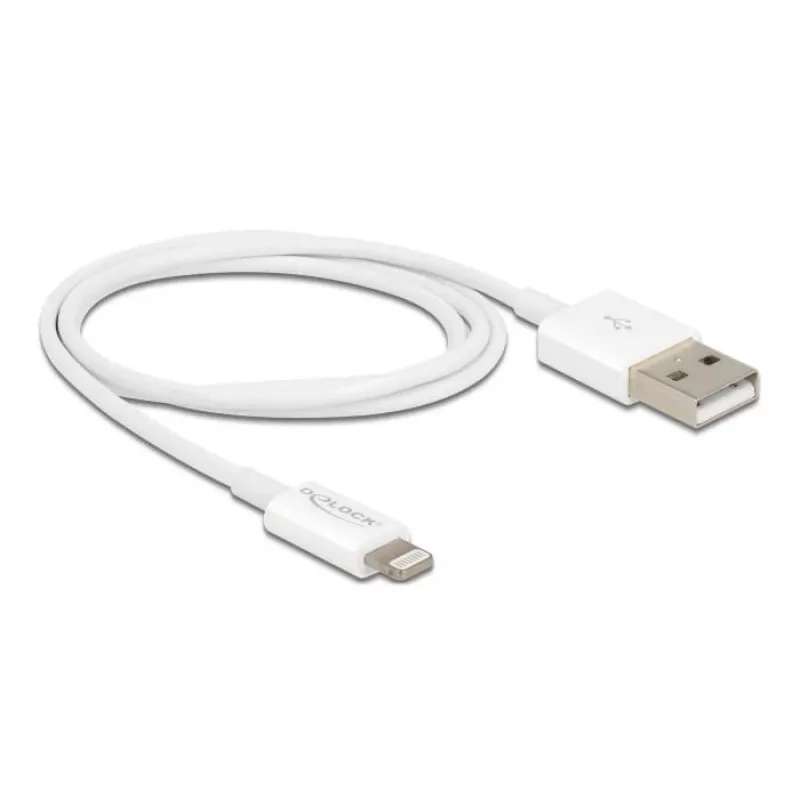 USB-andme- ja laadimiskaabel DeLOCK 83000 iPhone'i, iPadi ja iPodi jaoks, valge, 1 m