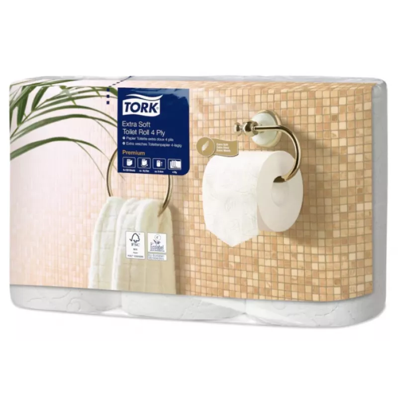 WC-paber Tork Premium Extra Soft Conventional T4 — 4-kihilised rullid 9,7 cm x 19,1 m, pakendis 6 tk