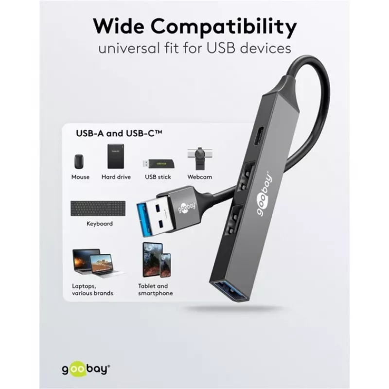 Goobay Slim 4-Port USB-hub, USB-A USB-C™/USB-A, USB 3.2 (74458)