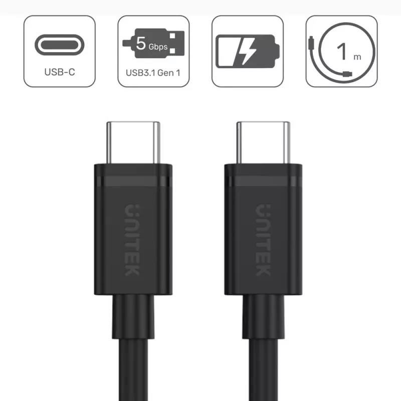 USB-kaabel UNITEK Y-C477BK USB 3.2 Gen 1 1m USB C Must