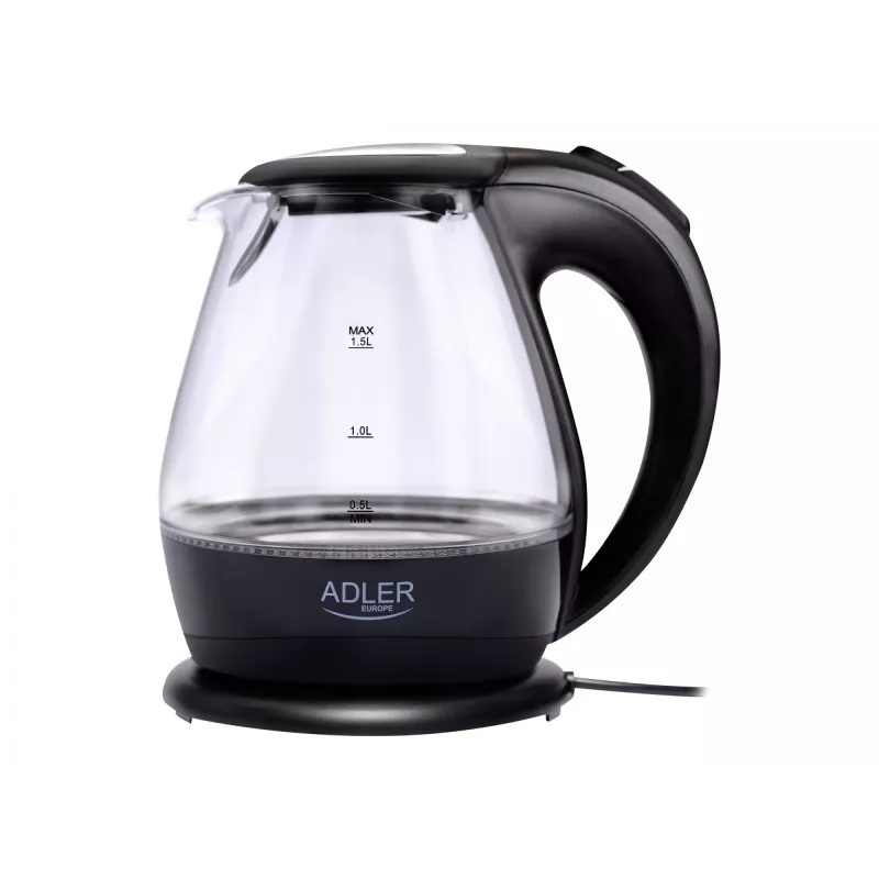 Veekeetja Adler AD 1224, standardne, 2000 W, 1,5 L, klaas, 360° pöördalus, must