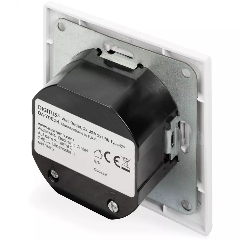 DIGITUS DA-70618 - USB-väljund - USB, USB Type C - 2 USB-porti, 1 USB-C pistikupesa - 3,1 A - RAL 9003, signaalvalge