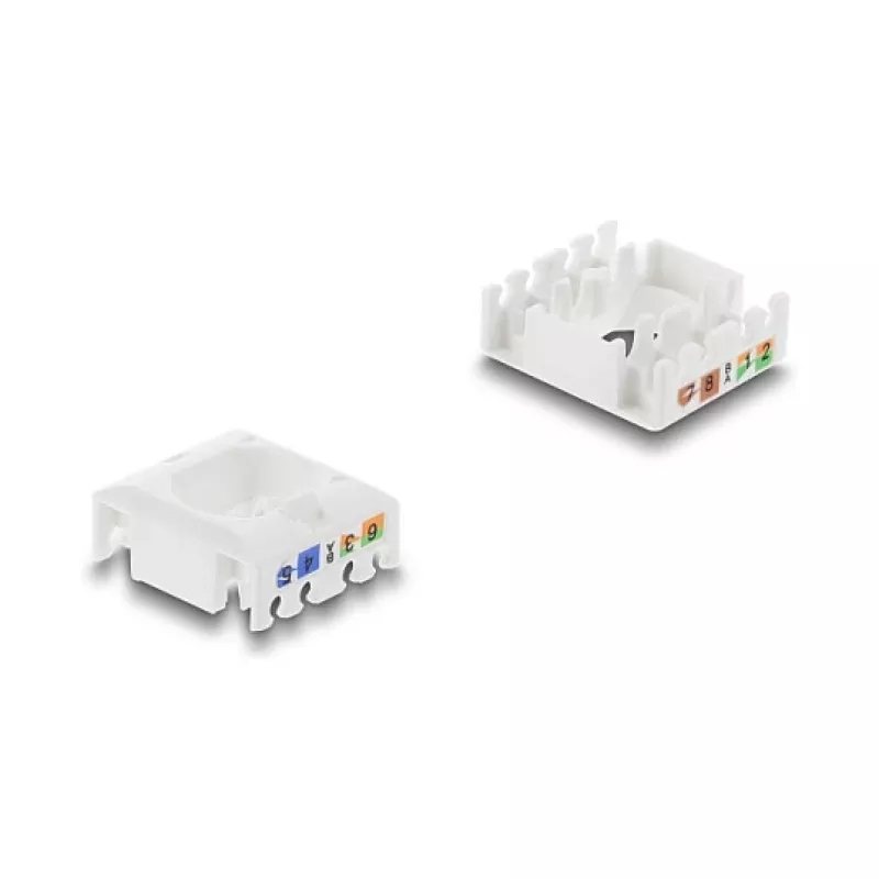 Keystone moodul DELOCK RJ45 to LSA Cat.6 UTP tööriistavaba, lame ehitus, 16,2×28,2×19,4 mm, must/valge