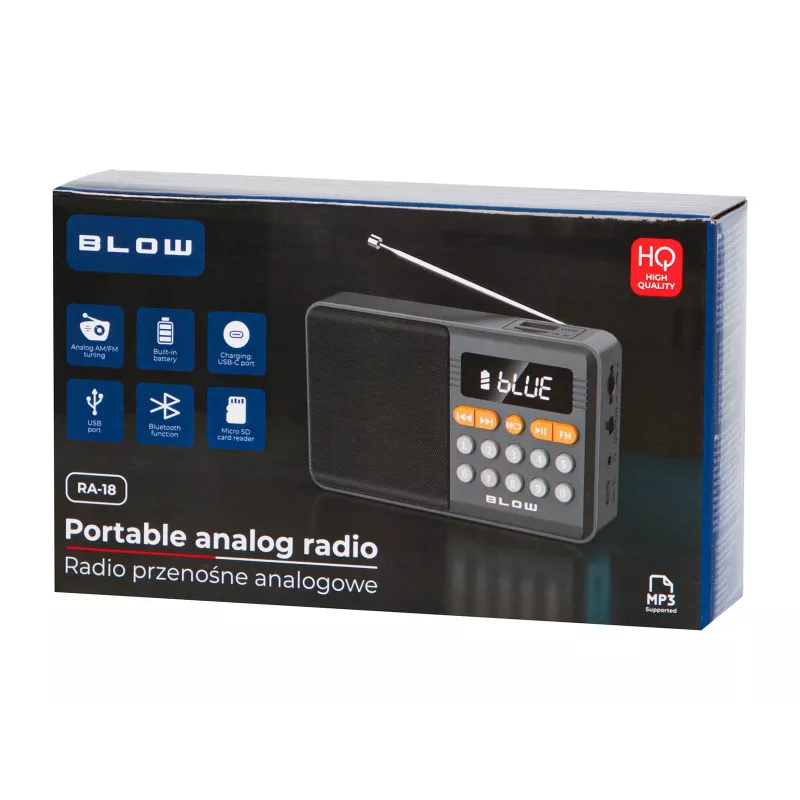 Kaasaskantav analoog AM/FM Bluetooth raadio BLOW RA18 FM-tuuneriga ja Bluetooth-ühendusega