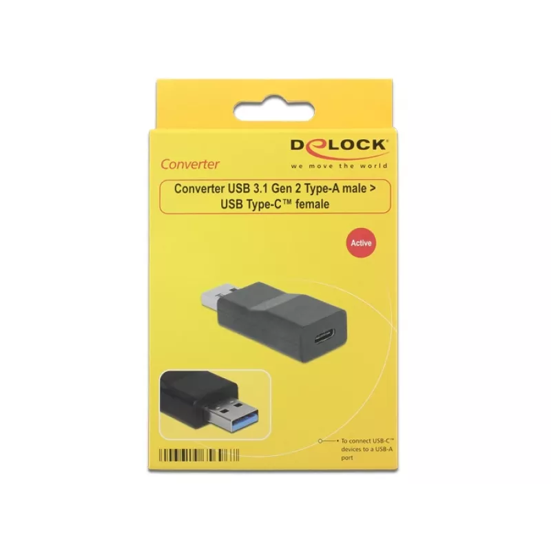 Kaabli pistikuadapter DeLOCK 65696 USB 3.1 Gen 2 A-tüüp C-tüübiks Must
