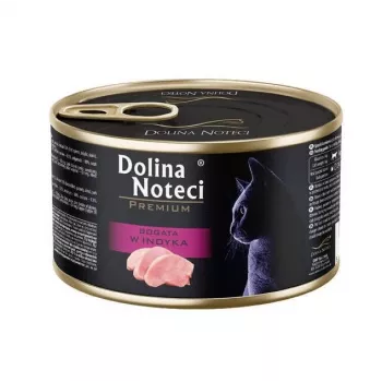 Märg kassitoit dolina noteci Premium rikkalik kalkuniga 185 g — täielik konserveeritud täiskasvanute toit, 80% niiskust, 10% proteiini