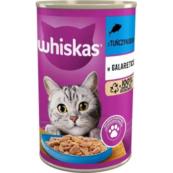 Märg kassitoit Whiskas lõhe 400 g purk — täiskasvanud kassid, kõik tõusuurused, 5,5% rasva, 6,5% valku