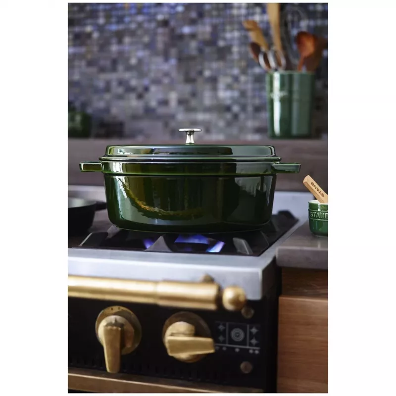 Staub La Cocotte 33 cm ovaalne malmist Hollandi ahi, basiilikuroheline