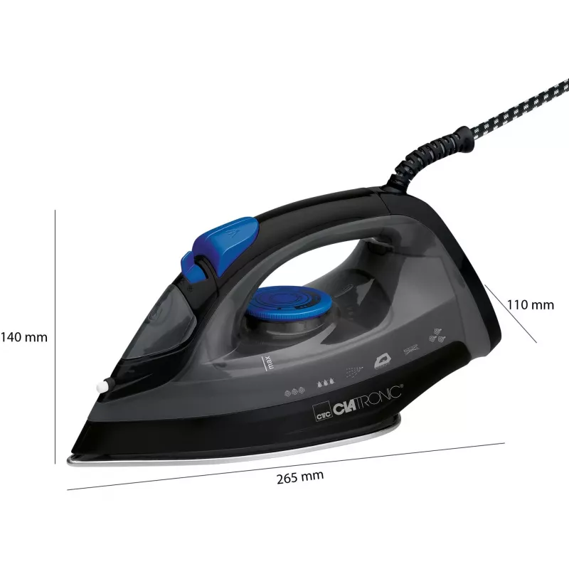 Triikraud CLATRONIC DB 3703 — Kuiv- ja aurutriikraud, roostevabast terasest tallaga, 1800 W, must/hall
