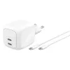 Sisene vahelduvvoolu kiirlaadija Belkin WCH020KQ2MWH-B6 — 2x USB‑C, 2 m sisseehitatud kaabel, valge