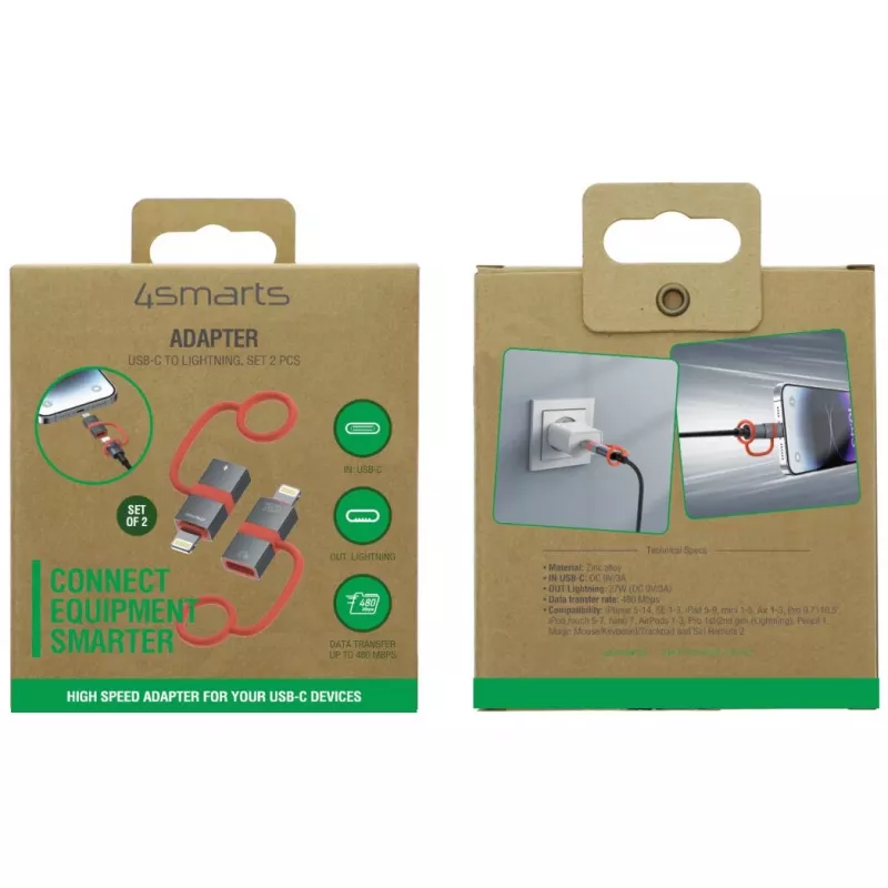 USB-C–Lightning-adapter 4smarts 541522, 27 W PD, 2 tk