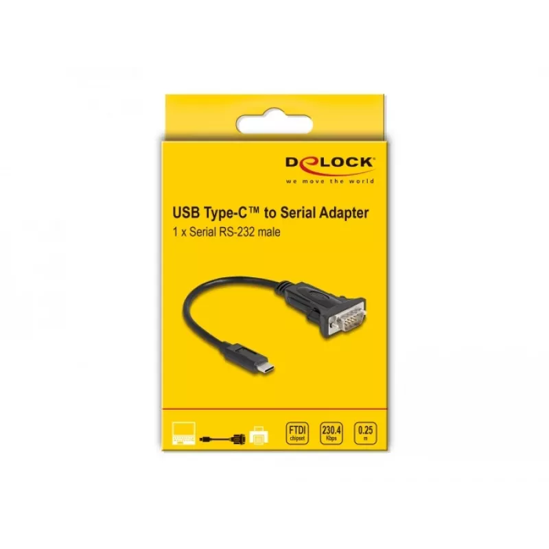DeLOCK Adapter USB USB-C to RS-232 D-Sub 9 pin male 0.25 m