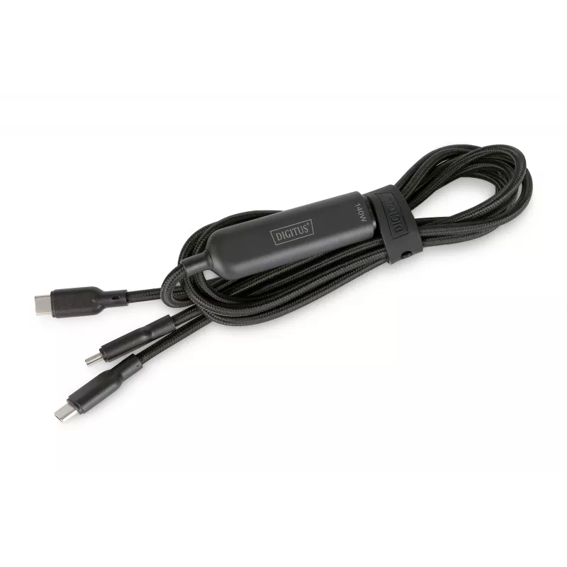 DIGITUS USB-C 2-in-1 laadimiskaabel 140 W, USB-C 2×USB-C-le, 1,8 m, USB 2.0, must